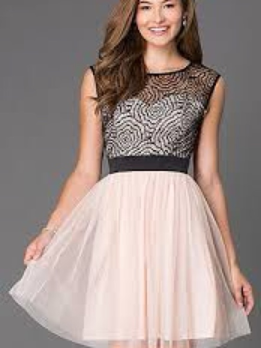 Mystic Black Lace Bodice Blush Tulle Mini Dress